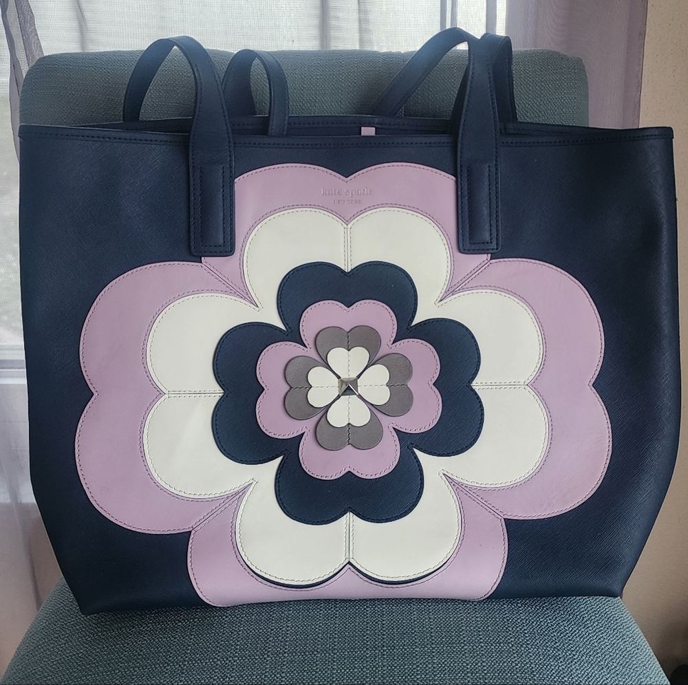 Kate Spade Navy and Lavender Floral Tote Bag